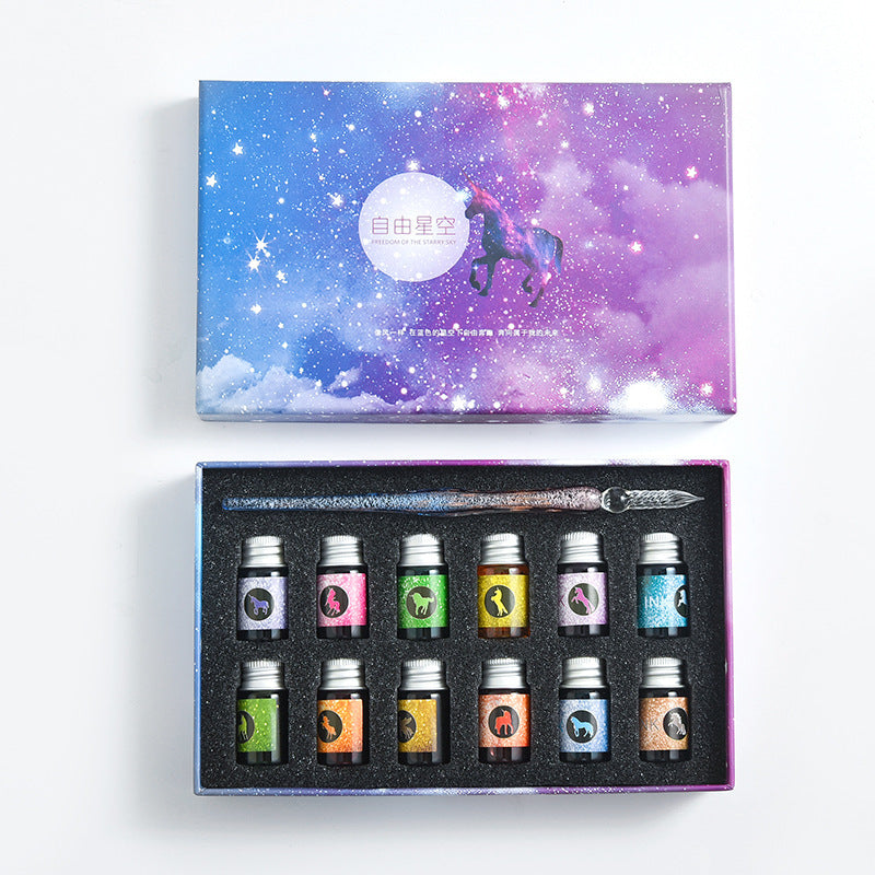 Starry Sky Pen Glass Pen Gradient Color Gift Box Set