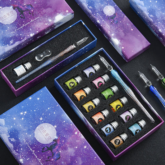 Starry Sky Pen Glass Pen Gradient Color Gift Box Set