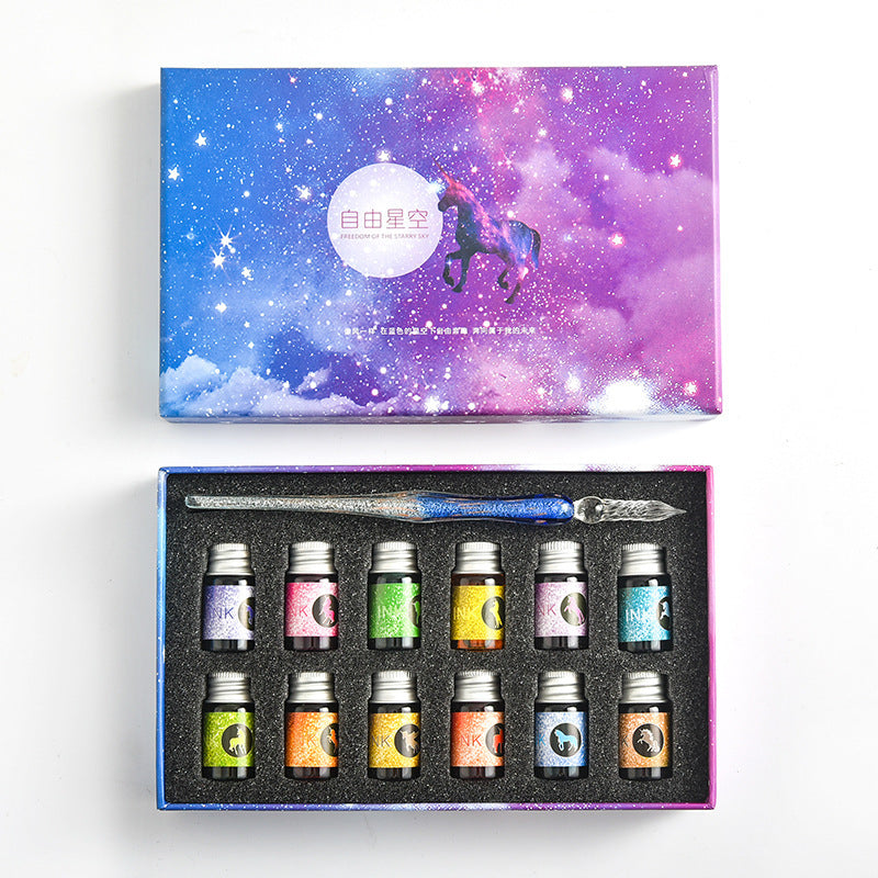 Starry Sky Pen Glass Pen Gradient Color Gift Box Set